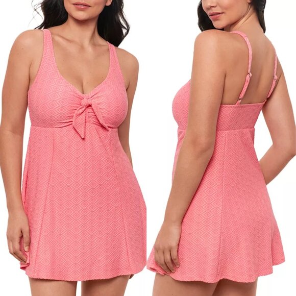 Swim Solutions Other - Swim Solutions Textured Tie-Front Swimdress NWT Sz 10
